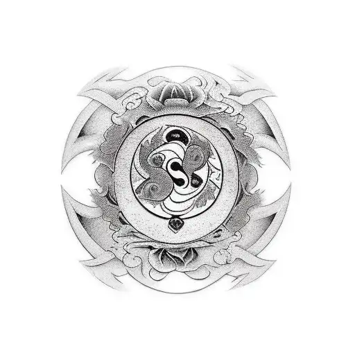 Design a forearm tattoo: Japanese-inspired katana with jiu jitsu belt handles. Yin yang blade: upper half black, lower w tattoo design idea