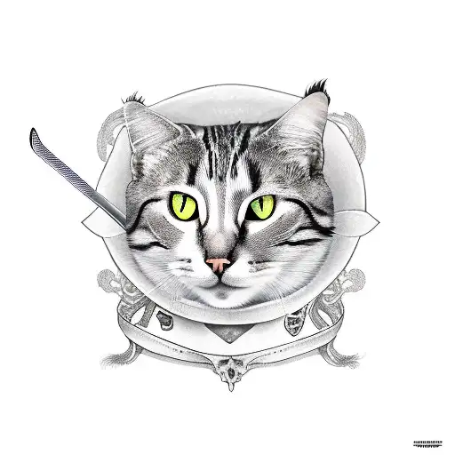 whisky with cat and sword tattoo design idea