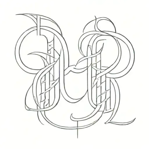 Ambigram of the letters MH italicized tattoo design idea