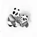 baby and mom panda with heart shspe balloon tattoo design idea