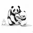baby and mom panda with heart shspe balloon tattoo design idea