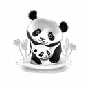 baby and mom panda with heart shspe balloon tattoo design idea