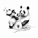 baby and mom panda with heart shspe balloon tattoo design idea