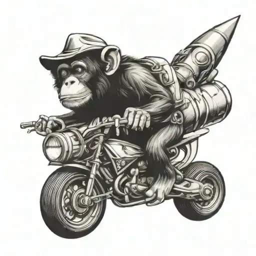 cowboy chimpanzee riding a rocket tattoo design idea
