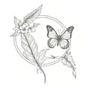 Minimalist  April 20 1997 with butterfly and feather tattoo design idea