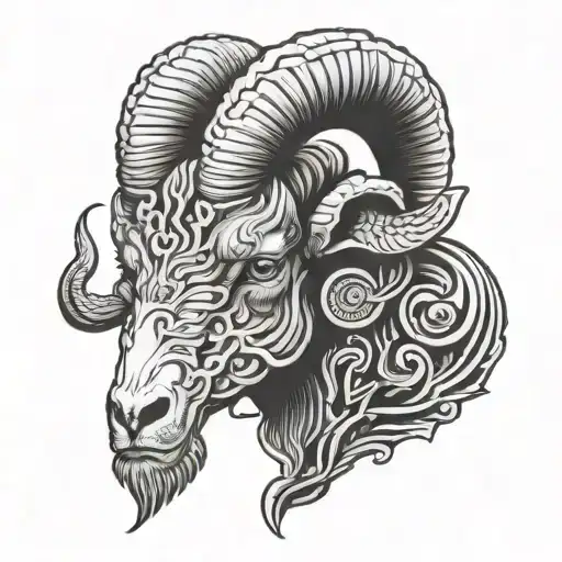 ram head 666 tattoo design idea
