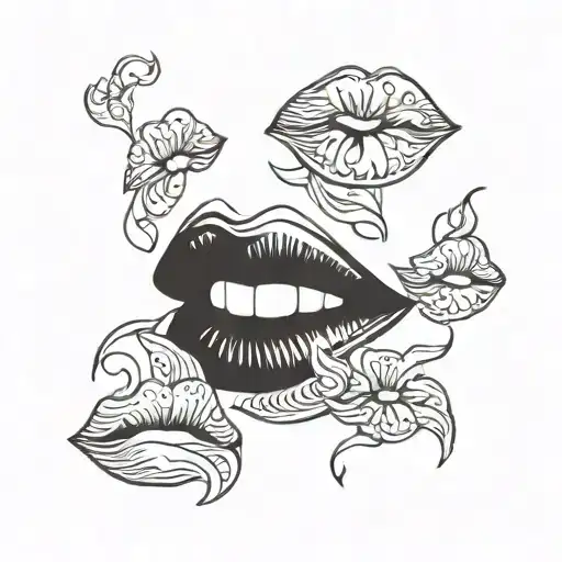 A surrealistic design of women's lips transforming into a trail of kisses tattoo design idea