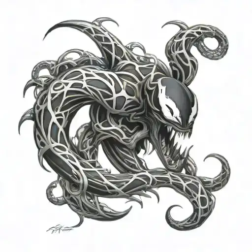 Venom symbiote forming intricate patterns tattoo design idea