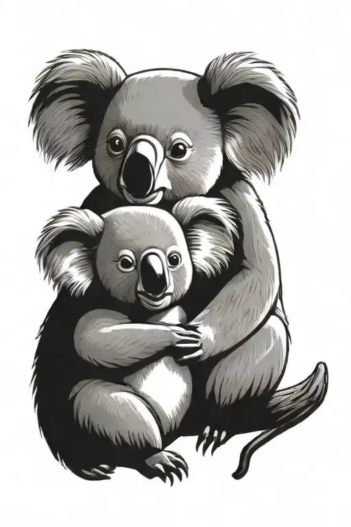 Koala and baby Koala with Monkey   tattoo design idea