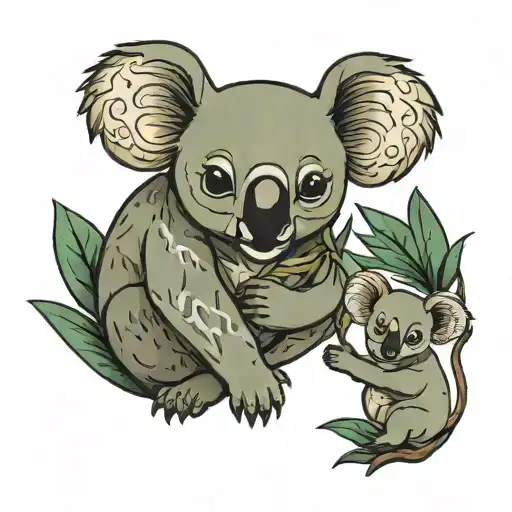 koala mama and baby with monkey tattoo design idea