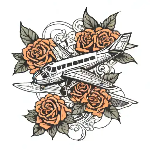 Plane with roses tattoo design idea