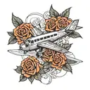Plane with roses tattoo design idea