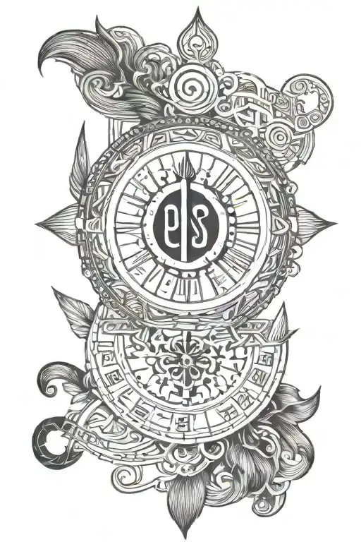 A geometric pattern incorporating elements of accounting symbols and the Sikh Khanda, showcasing your profession and faith tattoo design idea