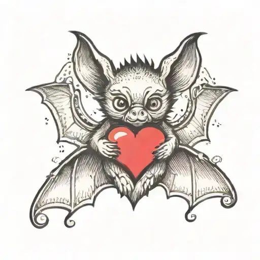 a cute bat holding a heart tattoo design idea