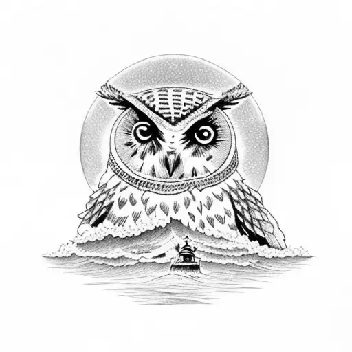 Lighthouse sunrise and a owl tattoo design idea