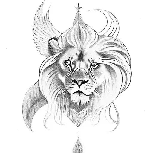 A tattoo design of a majestic lion with angel wings, representing strength and protection in memory of your dad tattoo design idea