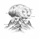 An intricate design of a thunderstorm brewing over a mountain range with lightning striking down tattoo design idea