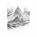 An intricate design of a thunderstorm brewing over a mountain range with lightning striking down tattoo design idea