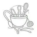 A minimalist tattoo of a mixing bowl with a whisk and measuring spoons, representing your passion for baking and creating delicious desserts tattoo design idea