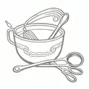 A minimalist tattoo of a mixing bowl with a whisk and measuring spoons, representing your passion for baking and creating delicious desserts tattoo design idea