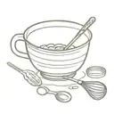 A minimalist tattoo of a mixing bowl with a whisk and measuring spoons, representing your passion for baking and creating delicious desserts tattoo design idea