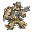 pew gangster holding gun wrapped tattoo design idea