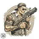 pew gangster holding gun wrapped tattoo design idea