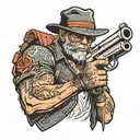 pew gangster holding gun wrapped tattoo design idea