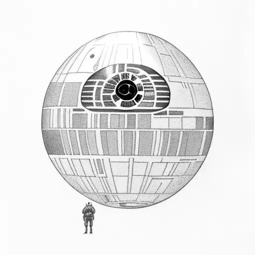 Death Star flying around a martini tattoo design idea