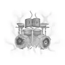 A psychedelic drum set surrounded by swirling smoke and colorful liquid, representing the client's love for drums, drugs, and alcohol tattoo design idea