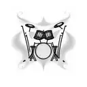 A psychedelic drum set surrounded by swirling smoke and colorful liquid, representing the client's love for drums, drugs, and alcohol tattoo design idea