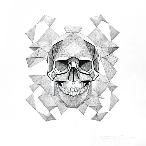 Skull made of interconnected geometric shapes, black art tattoo design idea
