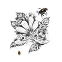 Poison ivy up  arm with honey bees on poison ivy small/ medium  flower coming out the top of the arm with a honey bee on tattoo design idea