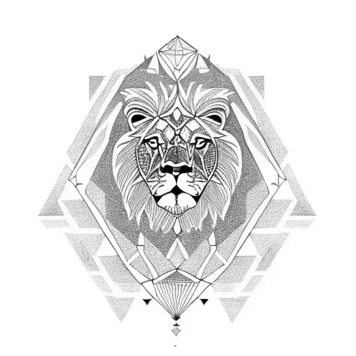 A majestic lion surrounded by a geometric pattern representing the interconnectedness of family. tattoo design idea