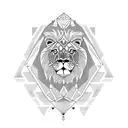 A majestic lion surrounded by a geometric pattern representing the interconnectedness of family. tattoo design idea