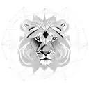 A majestic lion surrounded by a geometric pattern representing the interconnectedness of family. tattoo design idea