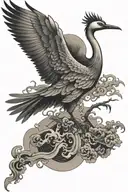 Japanese crane flying above Japanese dragon flying tattoo design idea