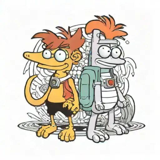 futurama fry and leela as animals tattoo design idea