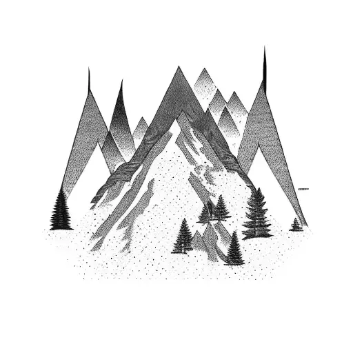 Colorado inspired nature sleeve with trees and mountains tattoo design idea