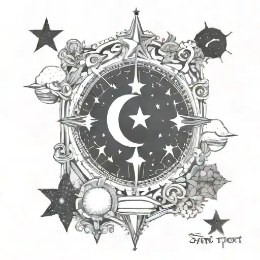 star tarot card inspired scene tattoo design idea