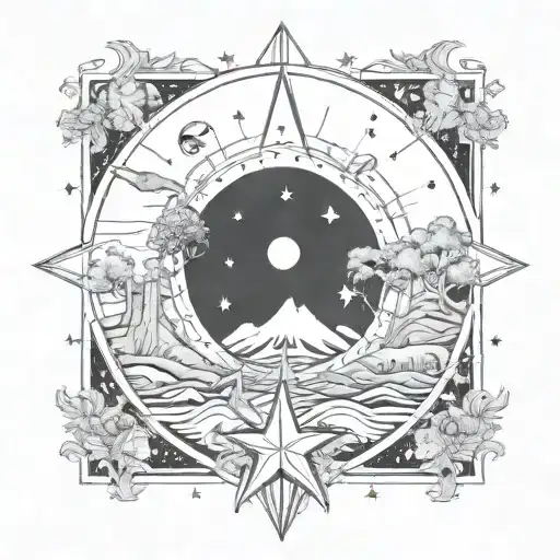star tarot card inspired design featuring nature scene tattoo design idea