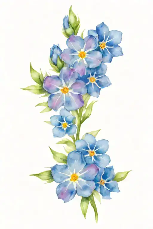 late summer, blue and forget me not flowers tattoo design idea