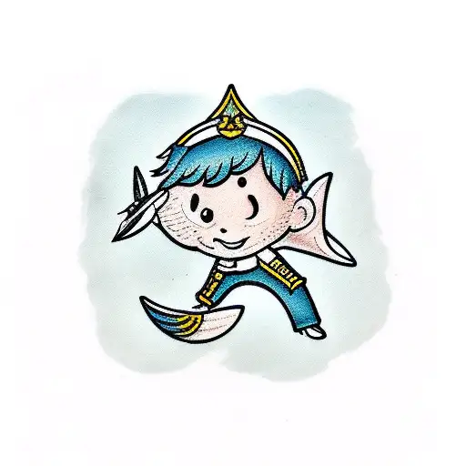 boy with shark fins tattoo design idea