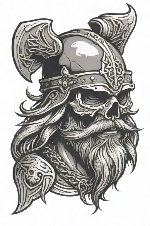 bearded viking skull with axes crossed beneath tattoo design idea
