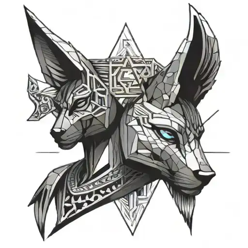 Anubis hugs Bastet Egyptian Goddess tattoo design idea