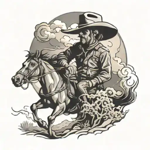 Cowboy and thunderstorm landscape and human tattoo design idea