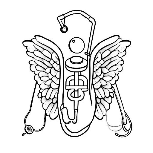 A realistic angel holding a stethoscope, symbolizing the healing power of medicine. tattoo design idea