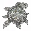 A stylized turtle with the words WALANG TITULO hidden within its shell, representing the idea of adaptability and resilience in the cryptocurrency world tattoo design idea