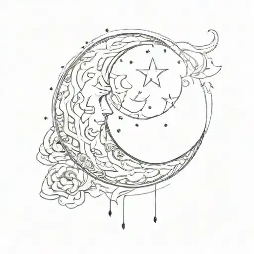 Can you help me design a thin line tattoo of a moon that is in Waxing Crescent phase with an illumination of 14% tattoo design idea