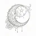 Can you help me design a thin line tattoo of a moon that is in Waxing Crescent phase with an illumination of 14% tattoo design idea